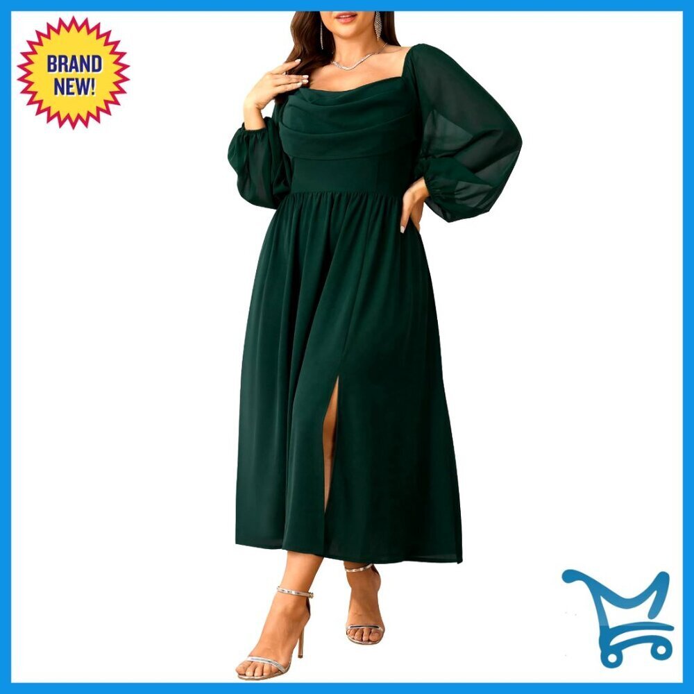Chiffon Long Sleeve Cowl Neck Maxi Dress Elegant Wedding Guest Cocktail Party